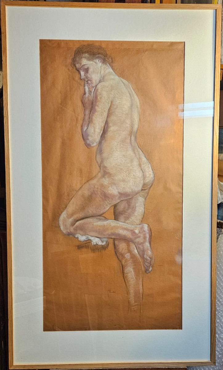 Nude, Charcoal And Chalk On Paper By Armand Paulis 2-photo-1
