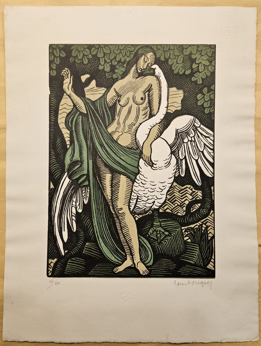 Leda And The Swan, Woodcut By Louis Bouquet, 1929