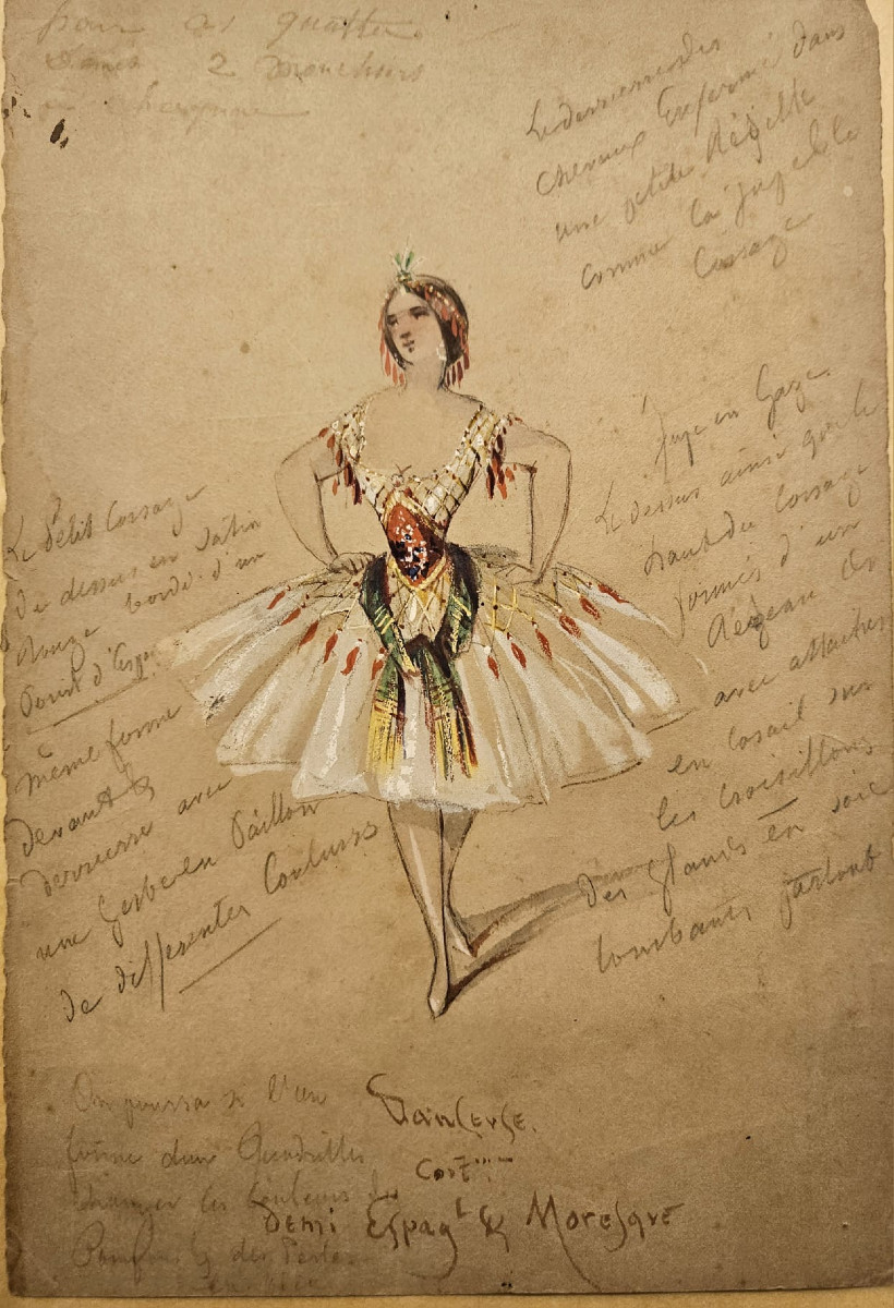 Two Watercolors For Ballet Costumes, Circa 1830-photo-2