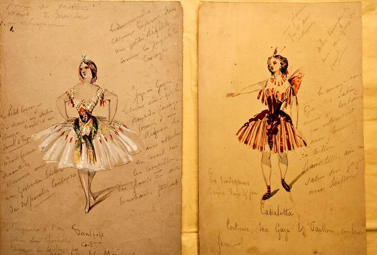 Two Watercolors For Ballet Costumes, Circa 1830