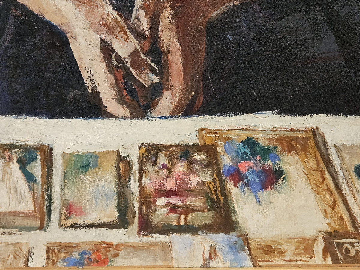 Anne-Marie aux images, huile sur toile de Paul Charlemagne, circa 1950-photo-3