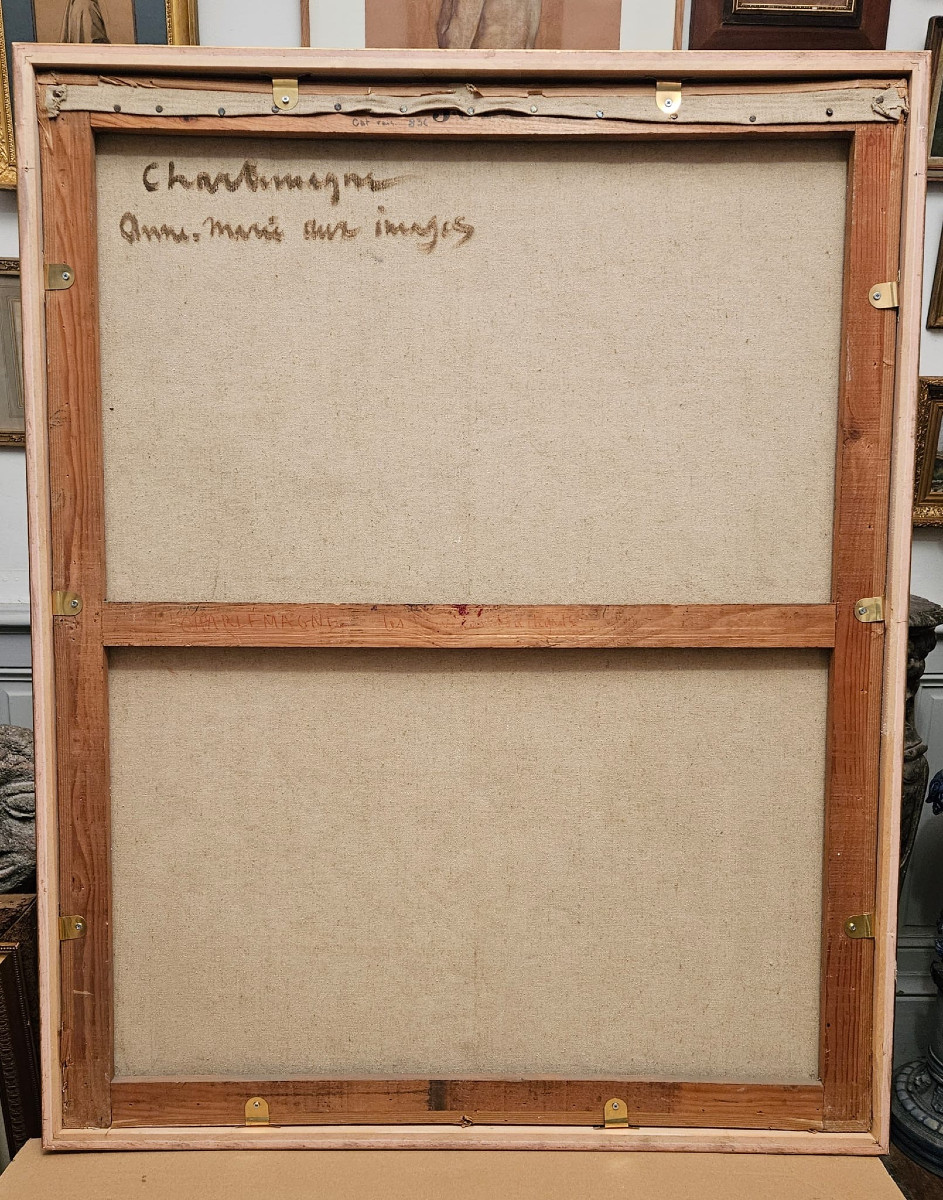 Anne-Marie aux images, huile sur toile de Paul Charlemagne, circa 1950-photo-2