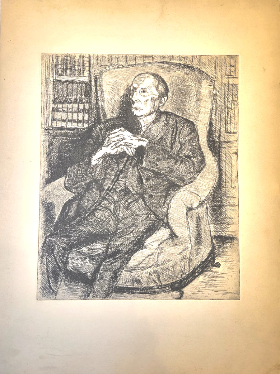 Gravure de Solange de Bièvre, portrait de son père.