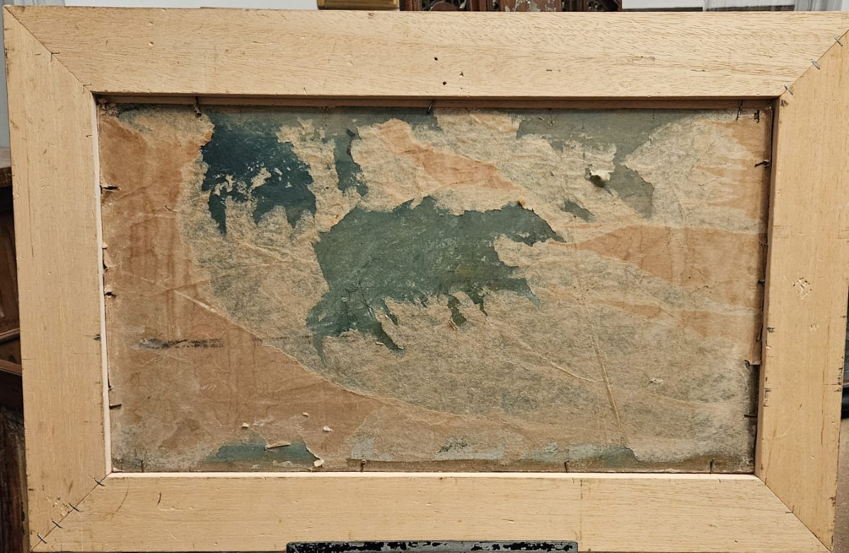 Three Men In A Dugout Canoe, Oil On Cardboard By Léopold Reigner, 1935.-photo-4