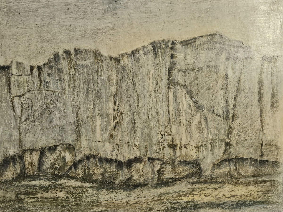 Falaise, pastel sur carton ciré par Lusson, 1956
