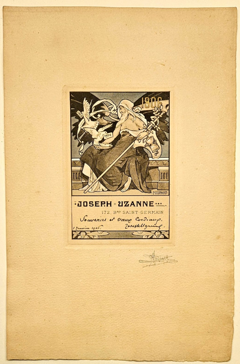 Greeting Card From Joseph Uzanne For 1906, Engraving By Poupart