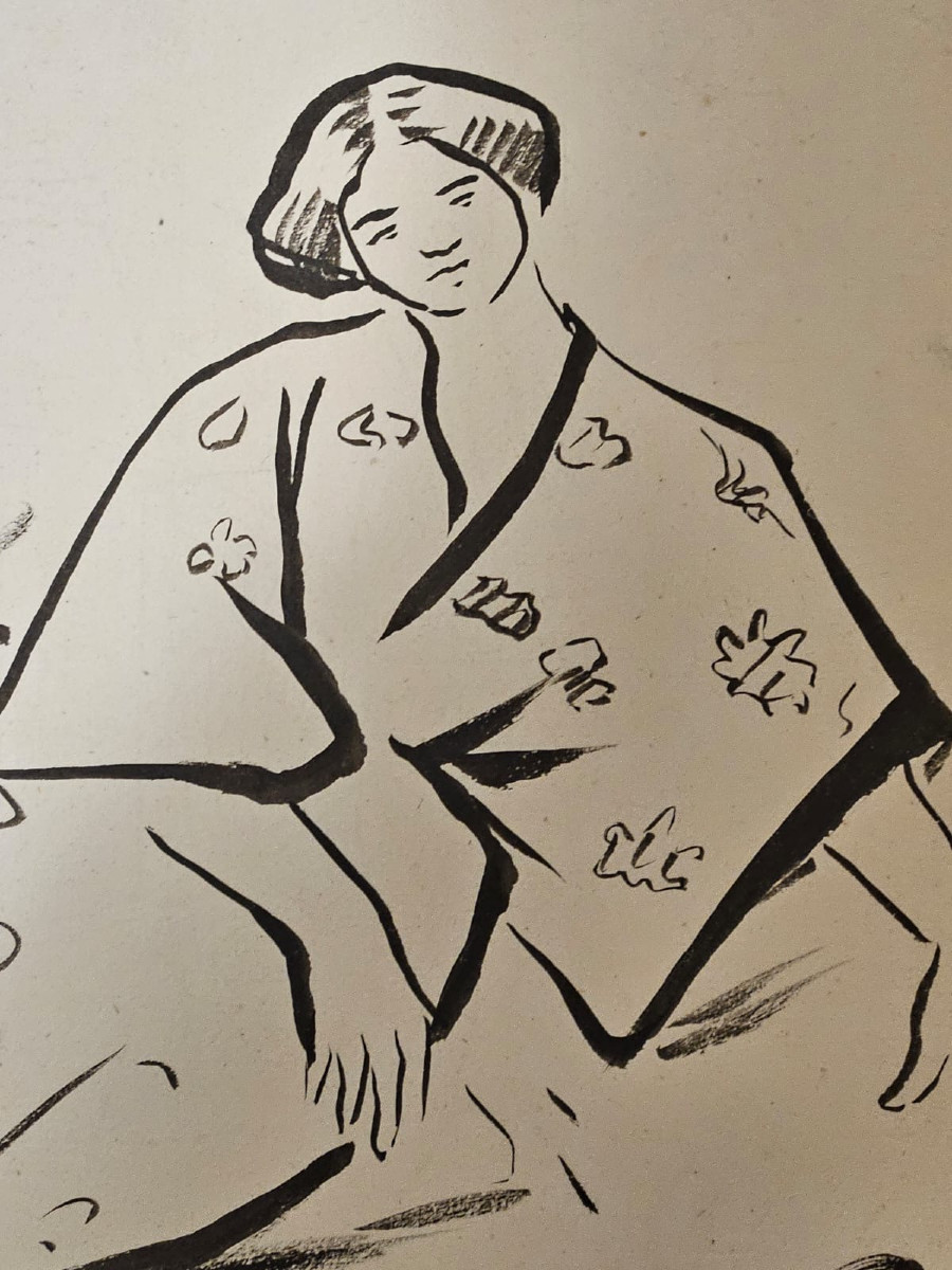 Woman In Kimono, Ink And Brush Drawing By Paul René Schutzenberger-photo-2