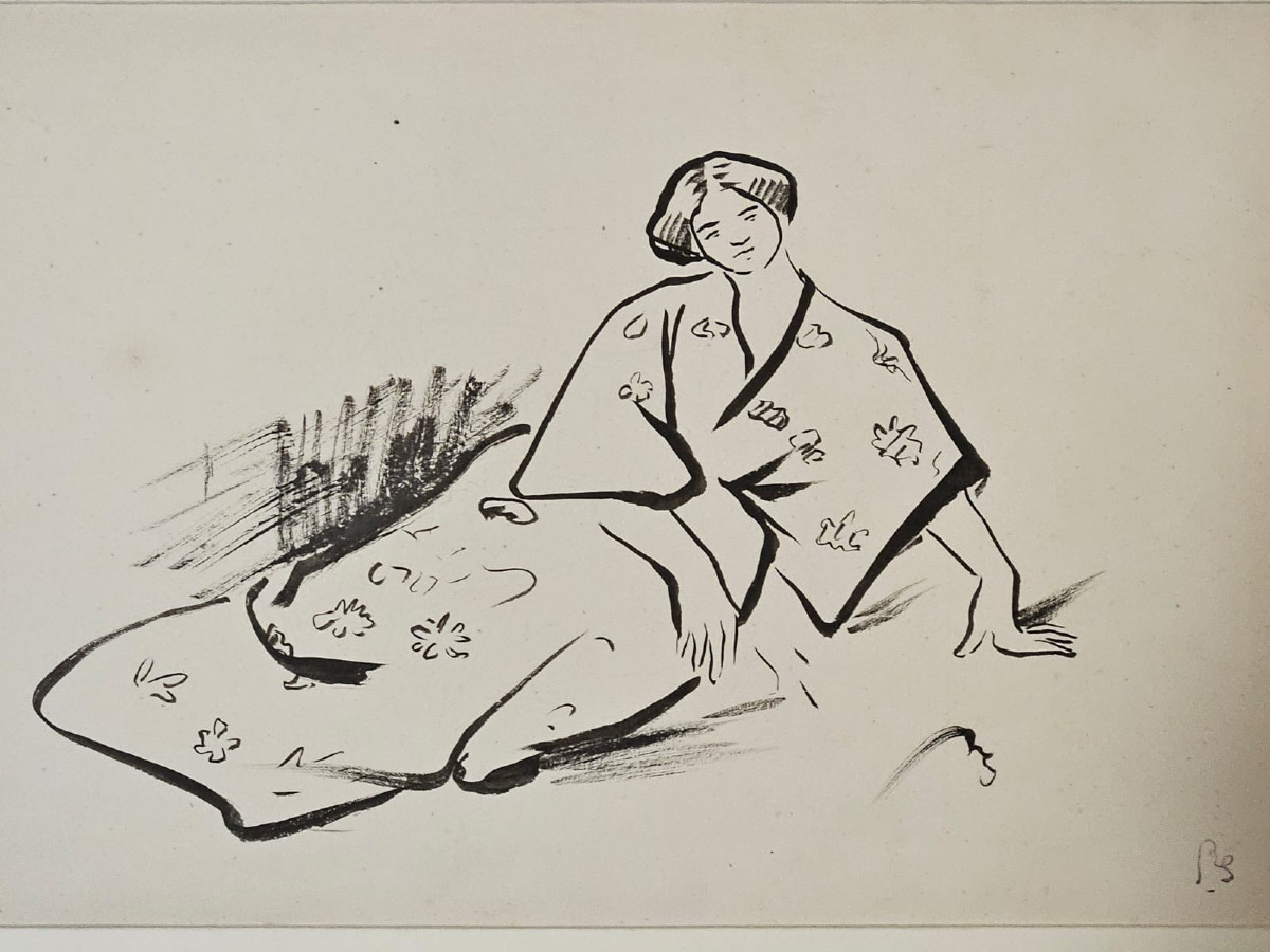 Woman In Kimono, Ink And Brush Drawing By Paul René Schutzenberger