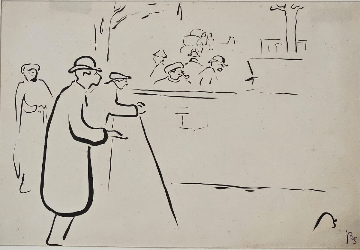 Bords de Seine, encre au pinceau de Paul René Schutzenberger