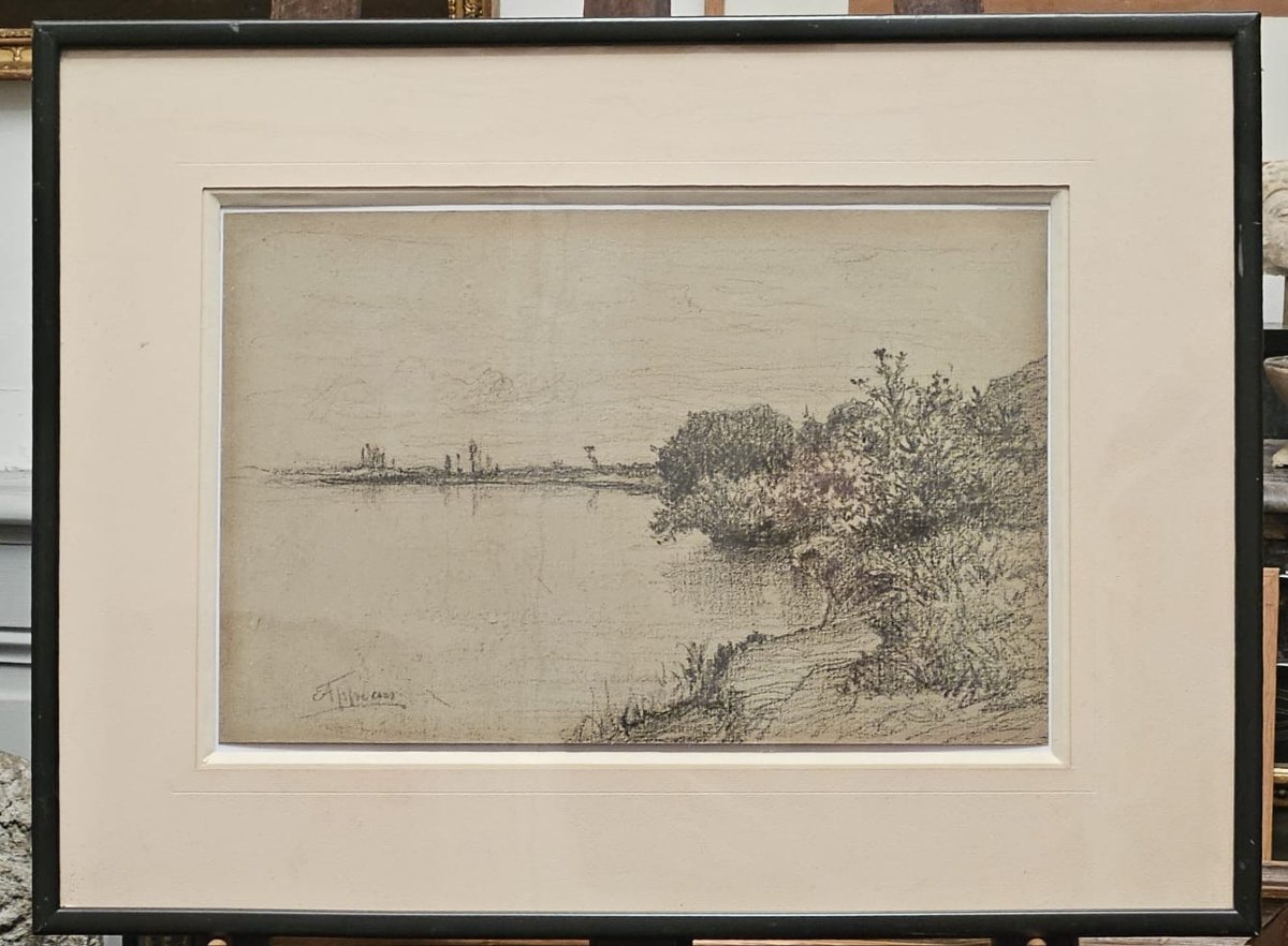 Bord d'étang, fusain d'Adolphe Appian-photo-4