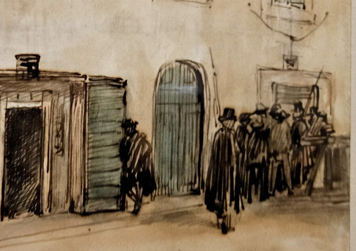 Aquarelle sur traits de plume d'Auguste Raffet, au verso: Cantonnement d'une armée devant Pise-photo-2