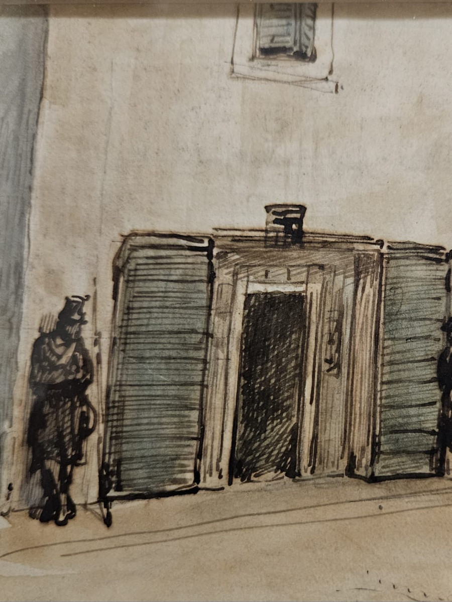 Aquarelle sur traits de plume d'Auguste Raffet, au verso: Cantonnement d'une armée devant Pise-photo-3