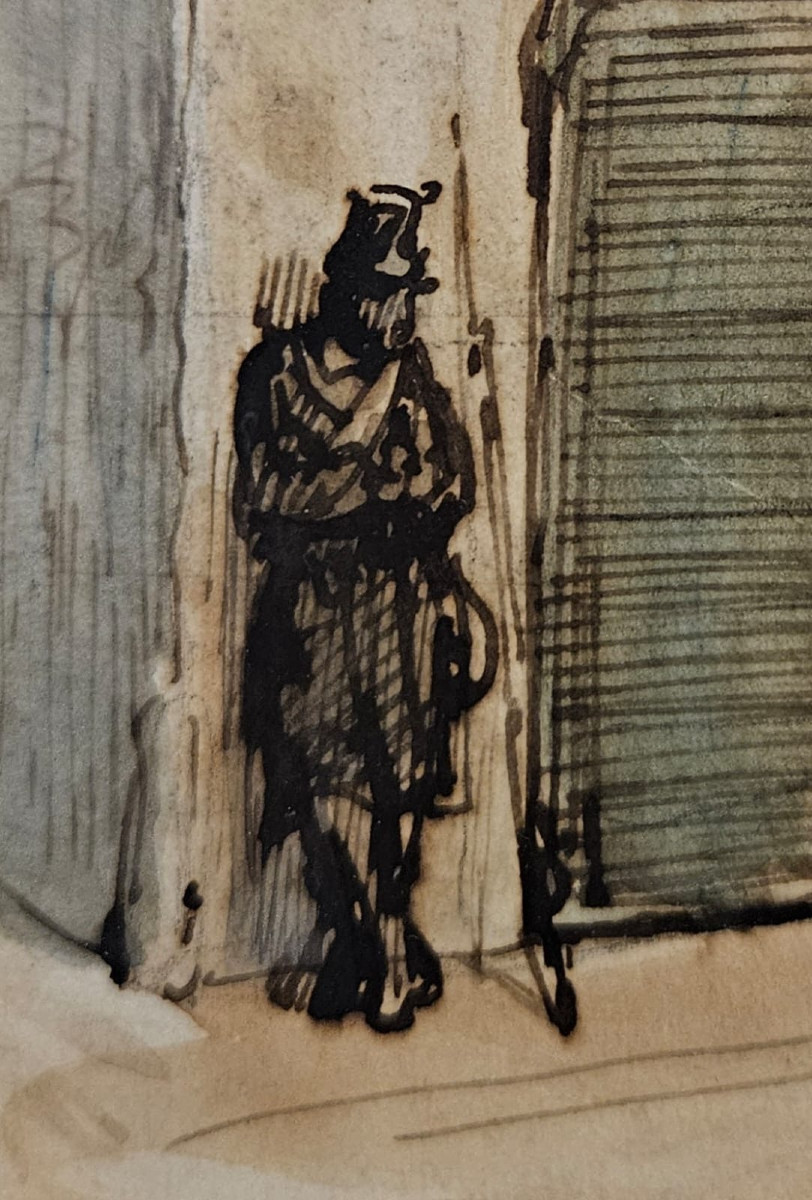 Aquarelle sur traits de plume d'Auguste Raffet, au verso: Cantonnement d'une armée devant Pise-photo-4
