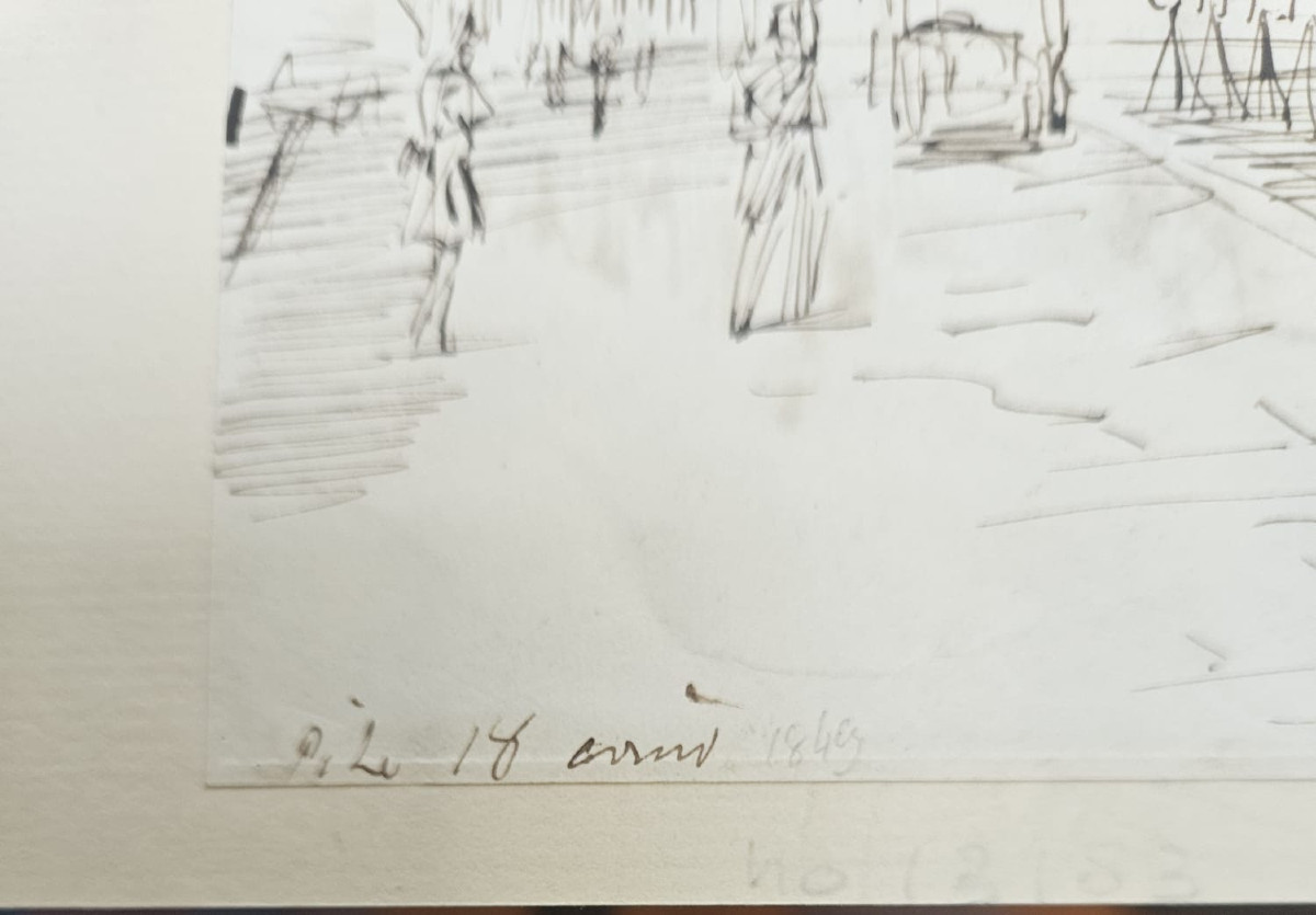 Aquarelle sur traits de plume d'Auguste Raffet, au verso: Cantonnement d'une armée devant Pise-photo-5