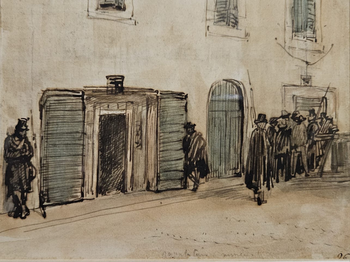 Aquarelle sur traits de plume d'Auguste Raffet, au verso: Cantonnement d'une armée devant Pise-photo-6