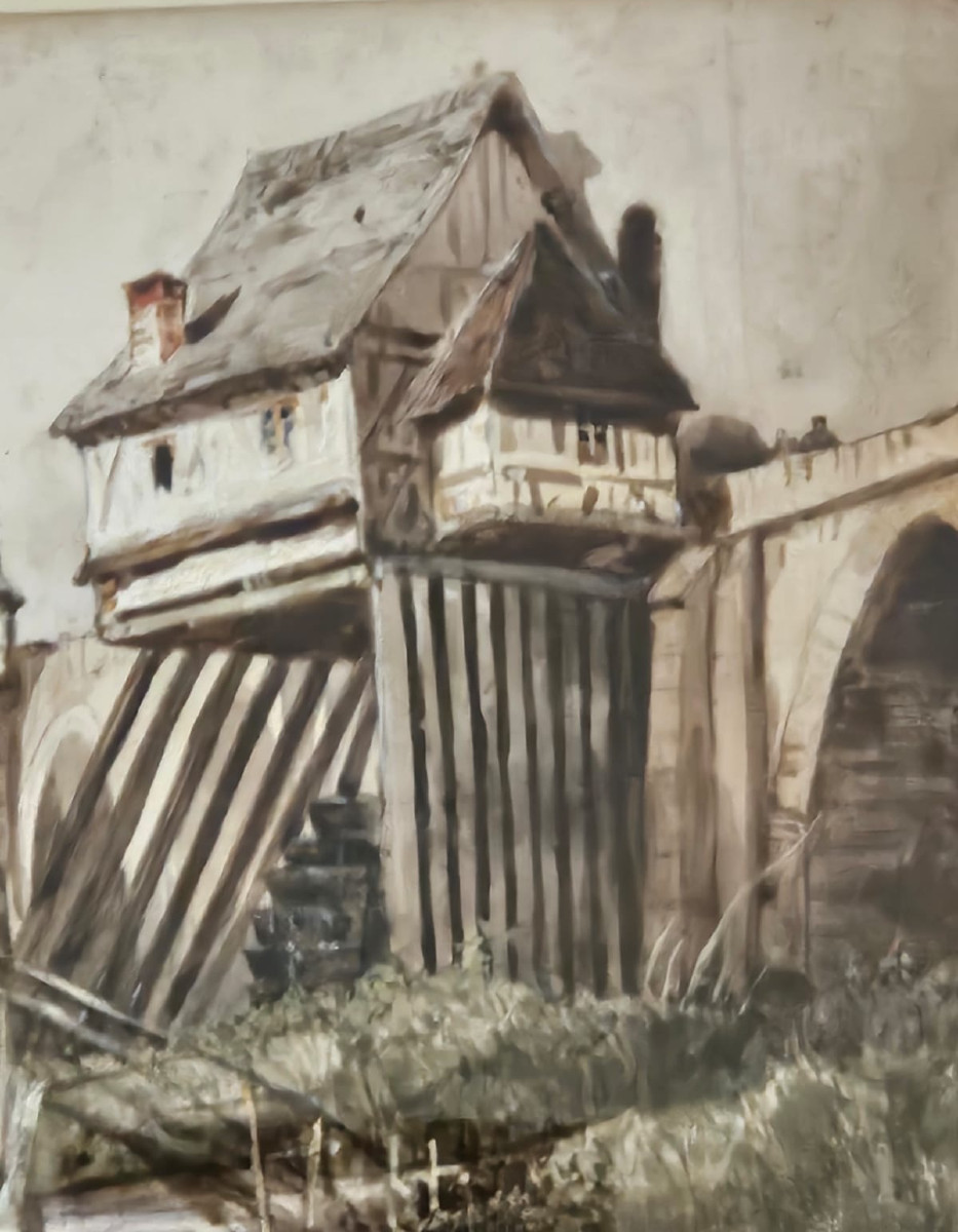 View Of The Pont De l'Arche Over The Seine Around 1830, Watercolor-photo-2