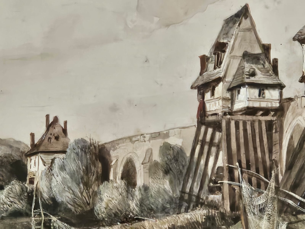 View Of The Pont De l'Arche Over The Seine Around 1830, Watercolor-photo-3