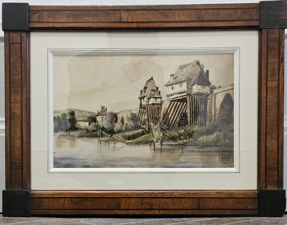 View Of The Pont De l'Arche Over The Seine Around 1830, Watercolor