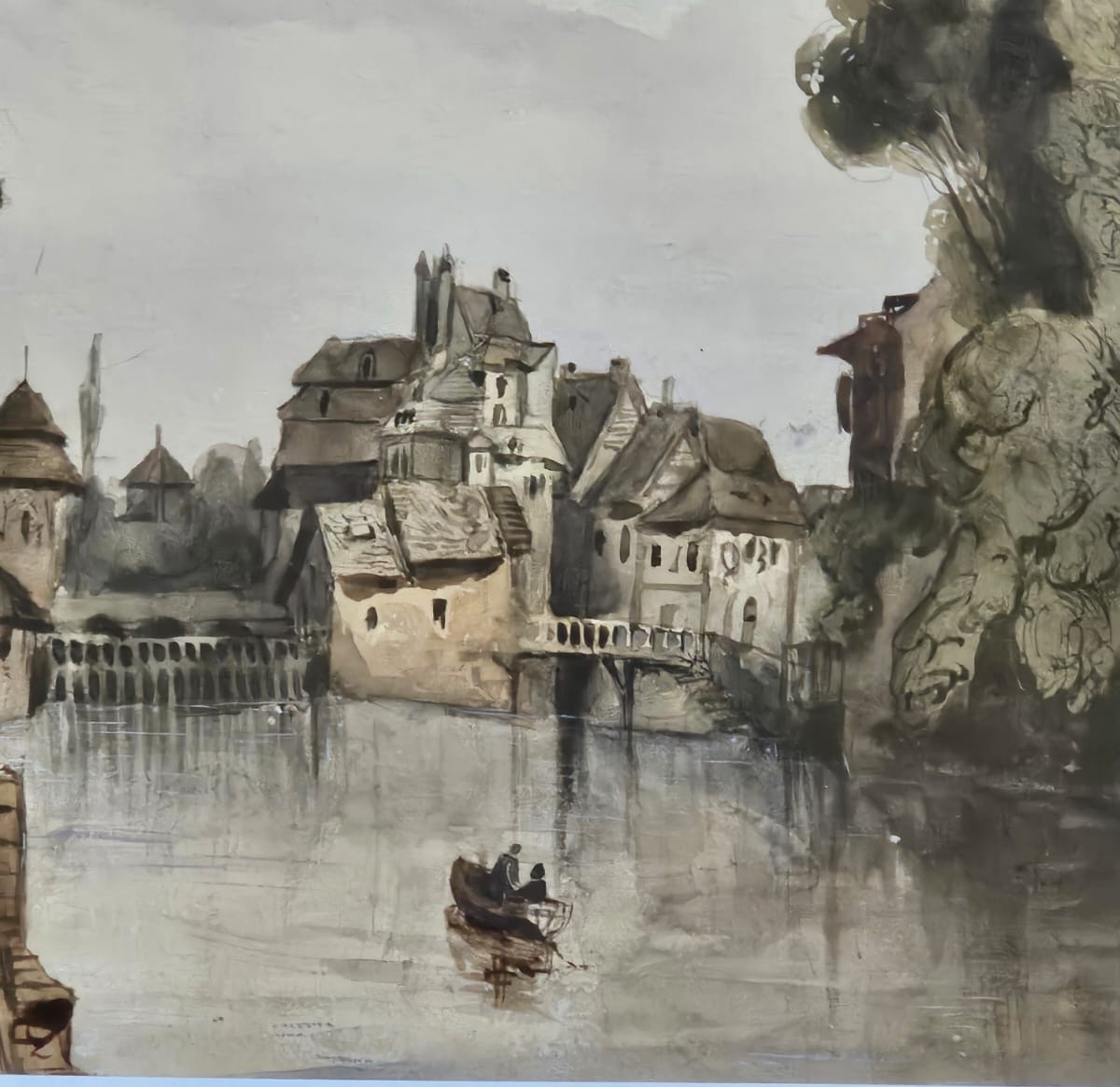 View Of The Poissonnerie Mill In Rennes, On The Banks Of The Vilaine, Around 1830, Watercolor.-photo-3