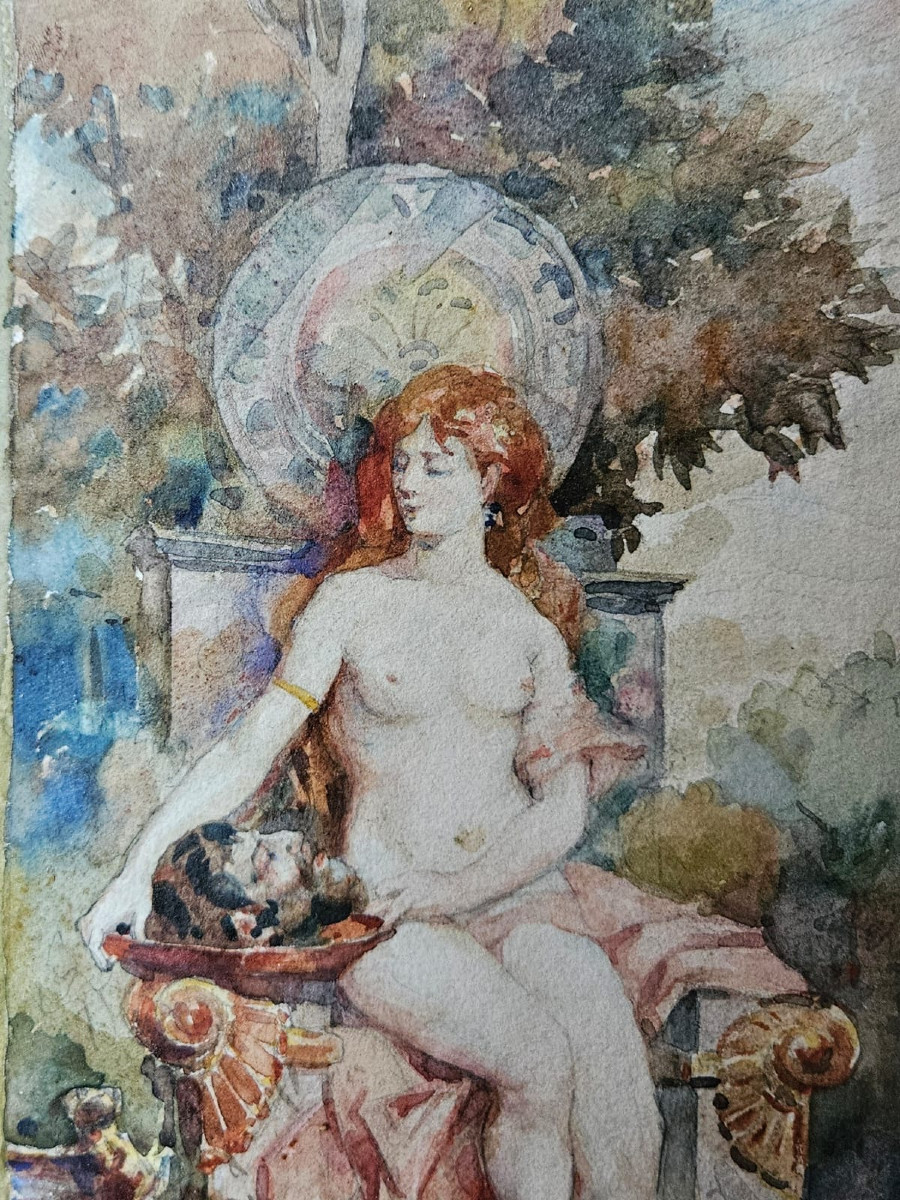 Salome And The Head Of St John The Baptist, Watercolour By Jean-alexandre Veyre, 1907-photo-3