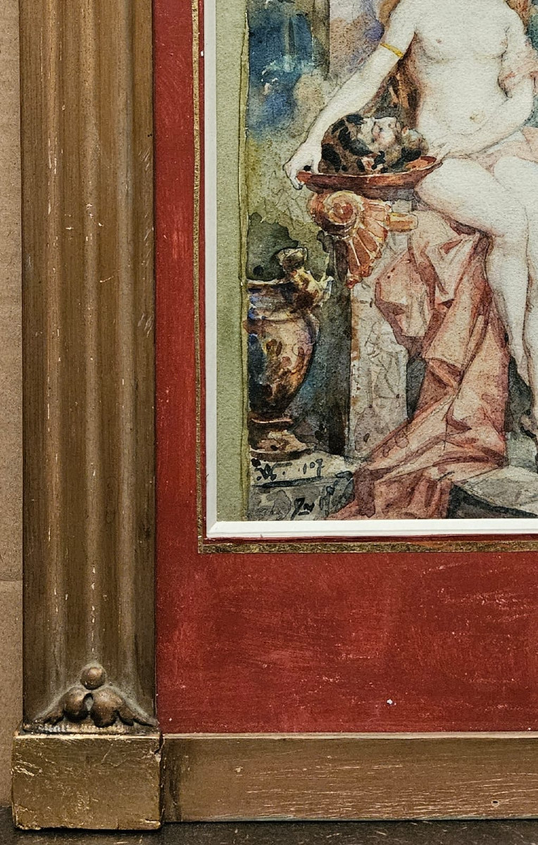 Salome And The Head Of St John The Baptist, Watercolour By Jean-alexandre Veyre, 1907-photo-1