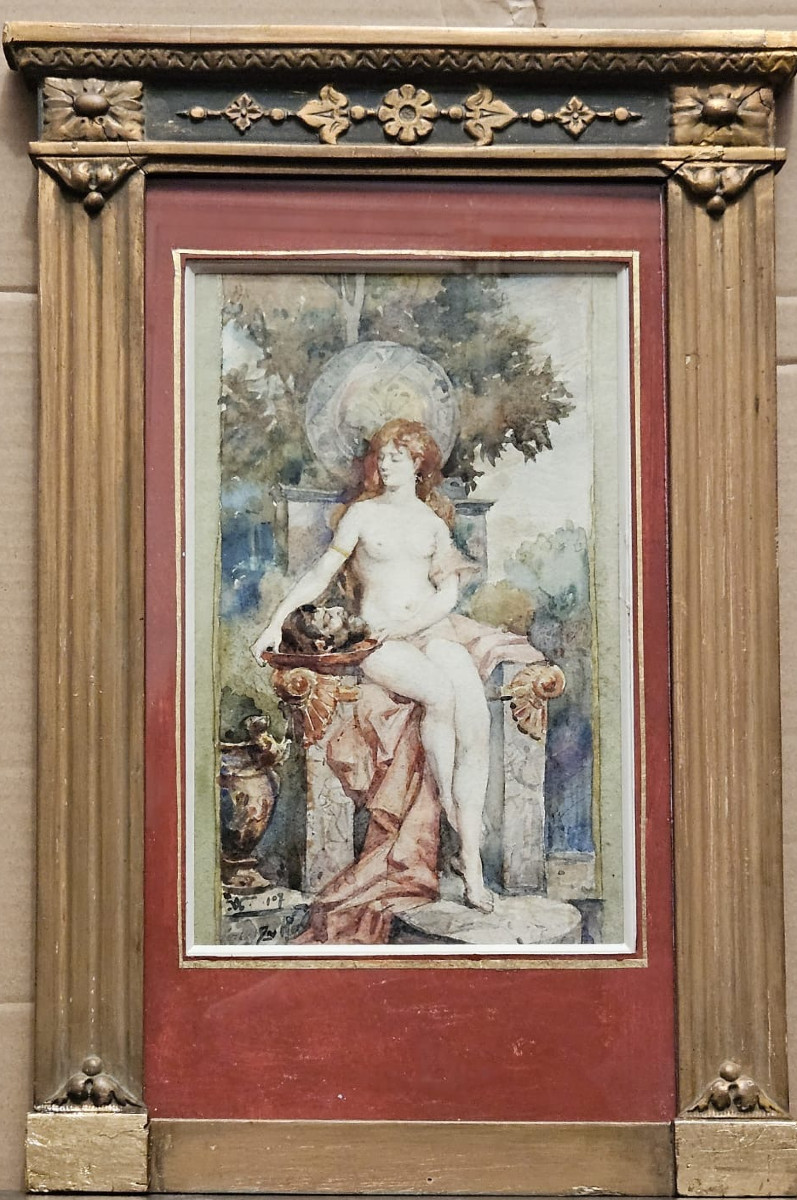 Salome And The Head Of St John The Baptist, Watercolour By Jean-alexandre Veyre, 1907