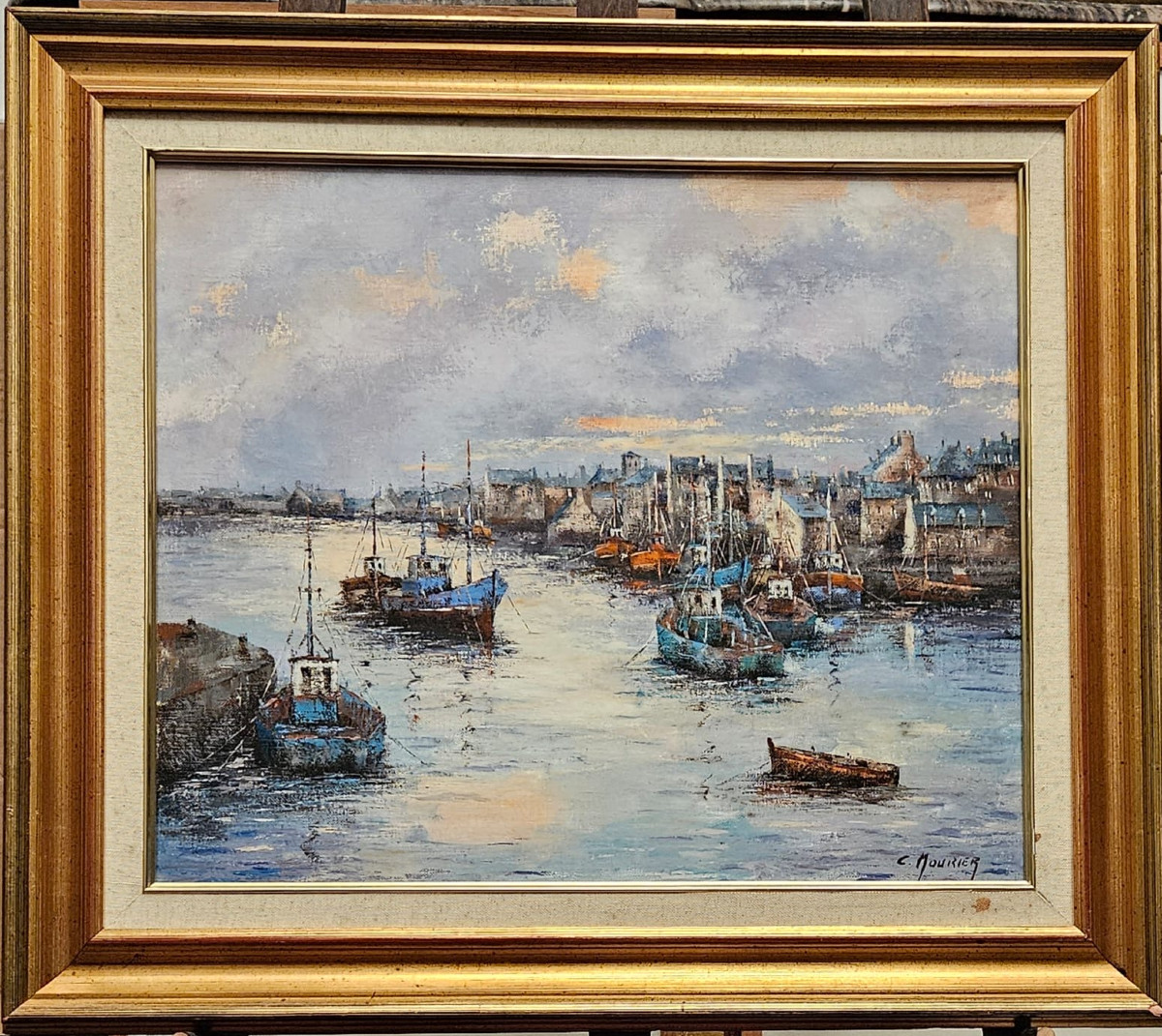 Port breton (Honfleur?),  huile sur toile par C Mourier