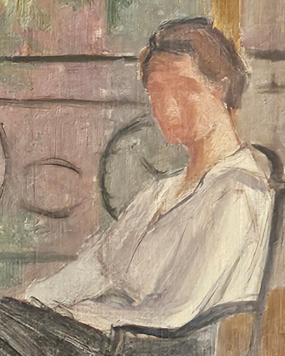 Femme assise dans un intérieur, huile sur toile, Ecole Française du XXème.-photo-2