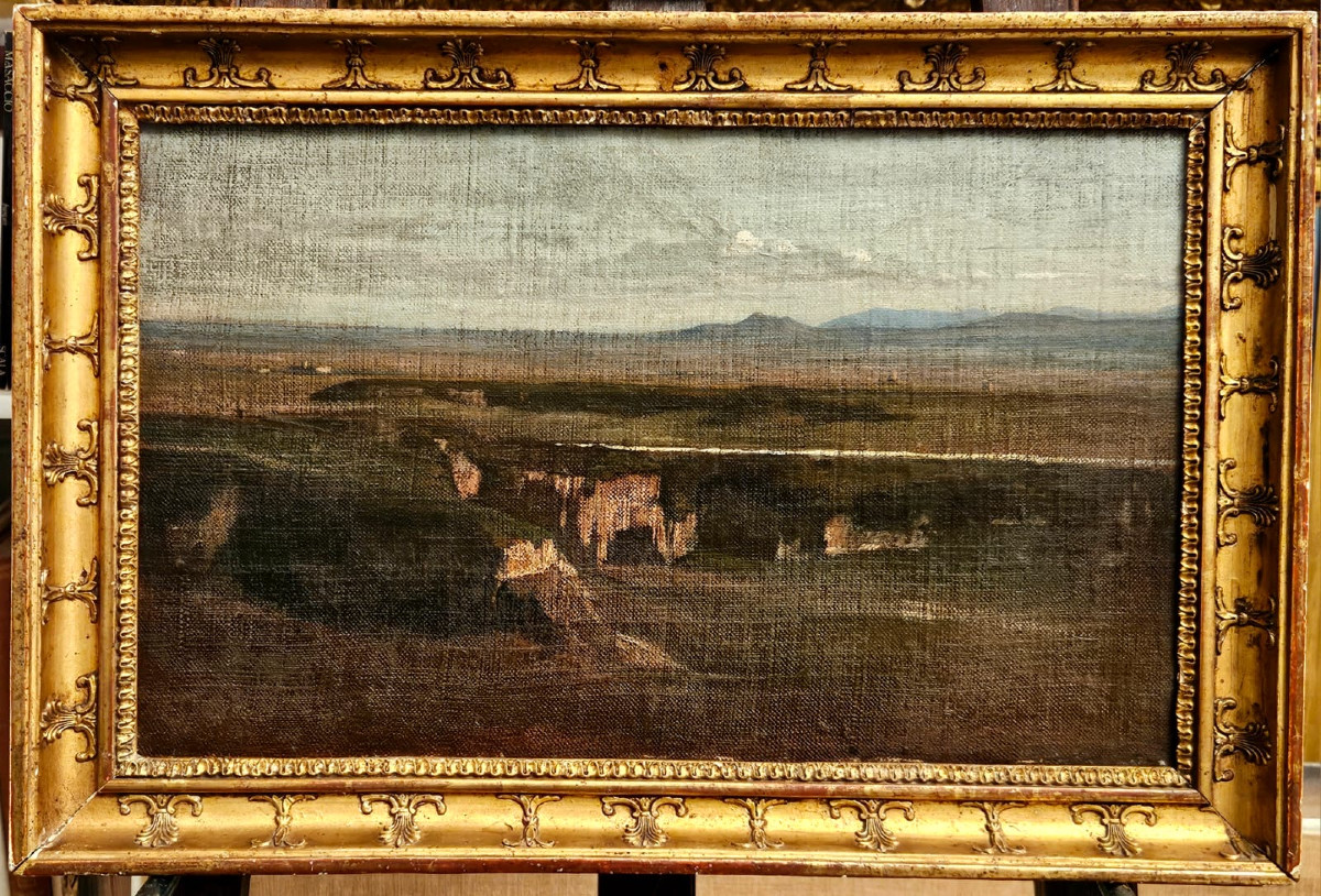 Plaines Et Monts Aux Alentours De Rome, Oil On Canvas By François Biennourry