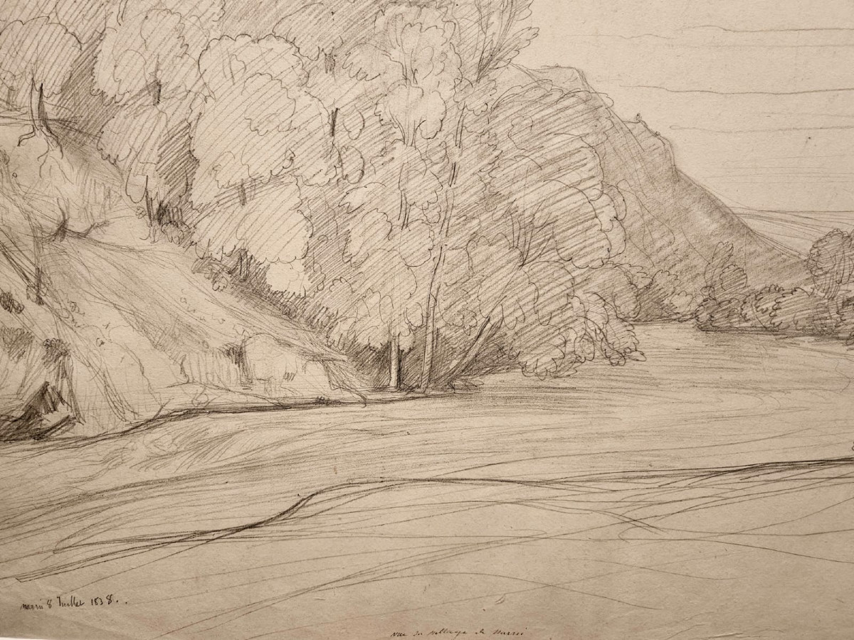 Vue du village de Narni, dessin de Louis Cabat, 1838-photo-2