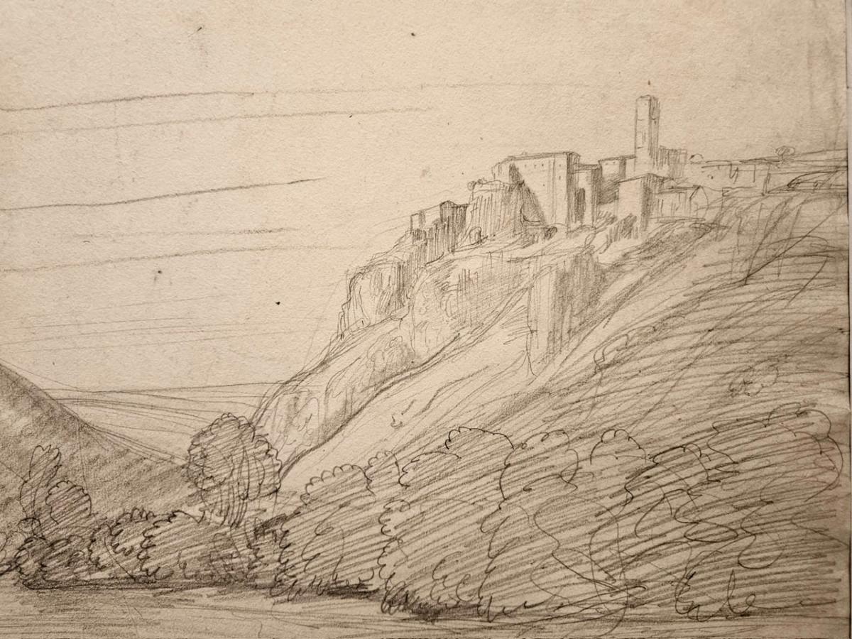 Vue du village de Narni, dessin de Louis Cabat, 1838-photo-3