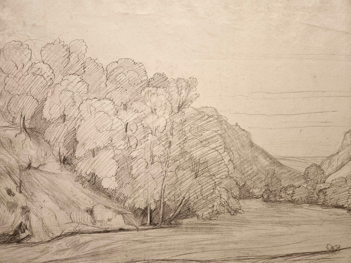 Vue du village de Narni, dessin de Louis Cabat, 1838-photo-4