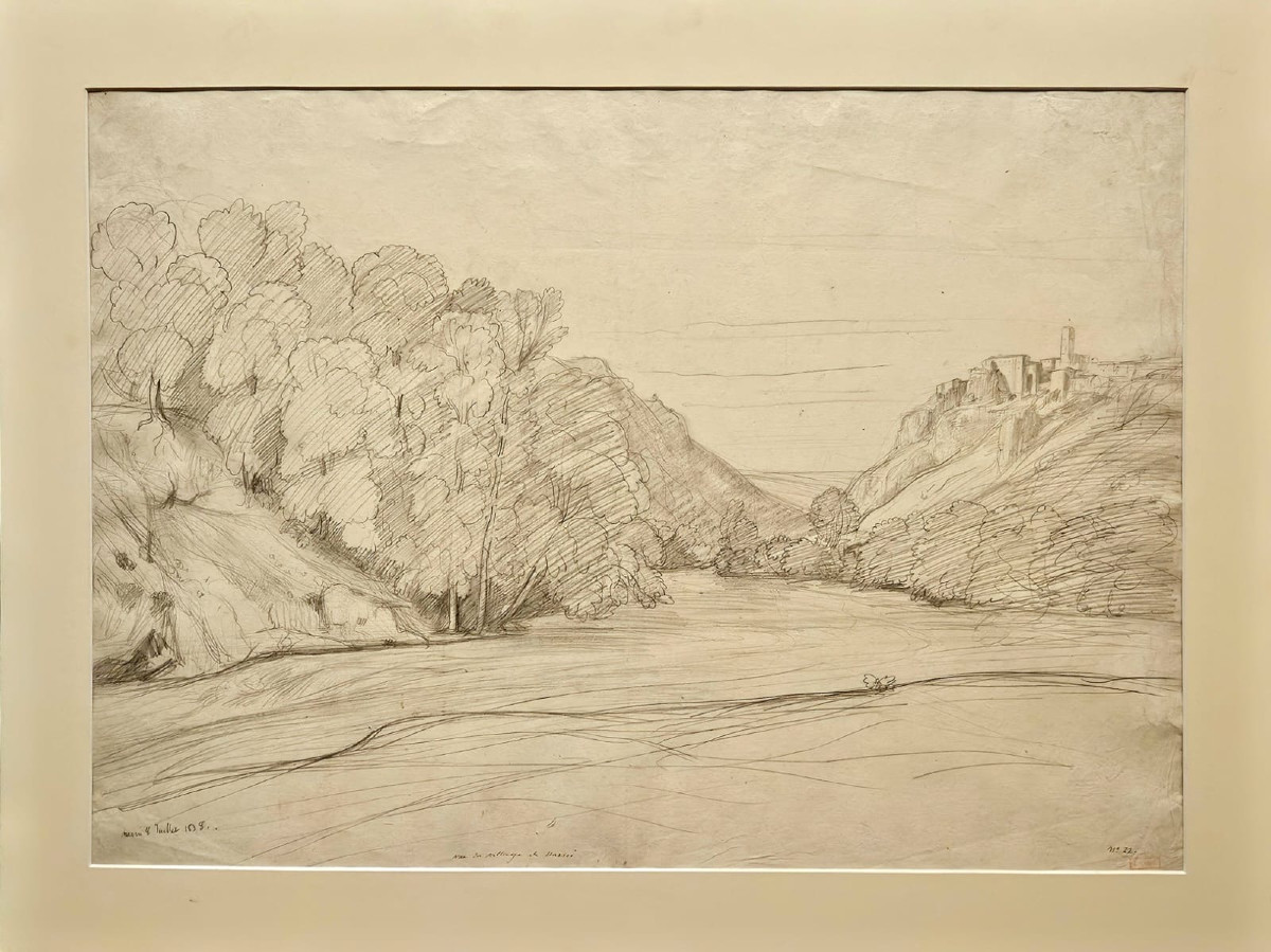 Vue du village de Narni, dessin de Louis Cabat, 1838