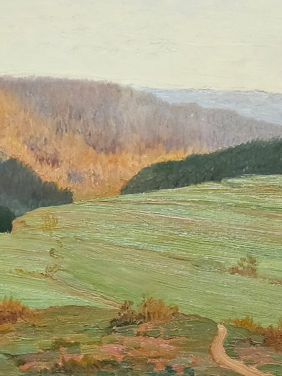 Vosges Landscape By Léon Barotte, Oil On Canvas.-photo-3