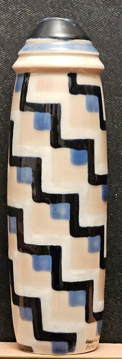 Art Deco Porcelain Vase With Geometric Decoration By Georges Papault In Limoges.