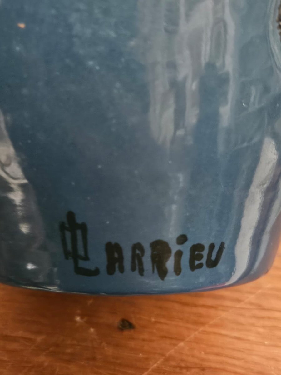 Large Vase By Simone Larrieu, Decorated With Fig Leaves, Ceramic.-photo-4