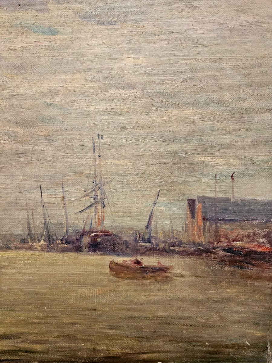 The Port Of Nantes, Oil On Canvas By Berthy-photo-2