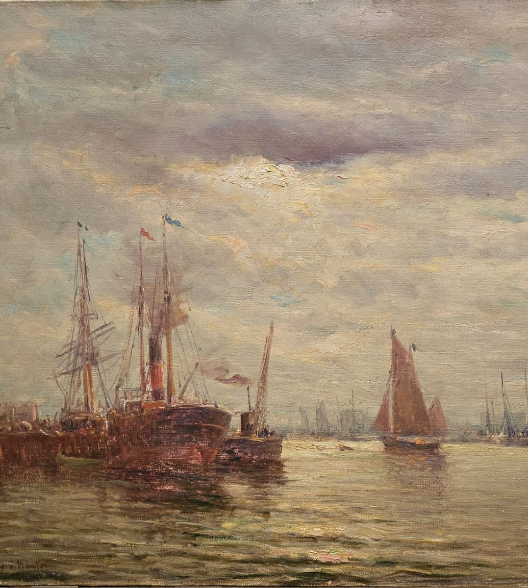The Port Of Nantes, Oil On Canvas By Berthy-photo-3