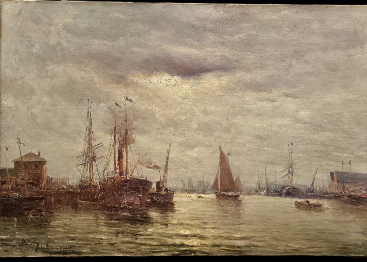 The Port Of Nantes, Oil On Canvas By Berthy