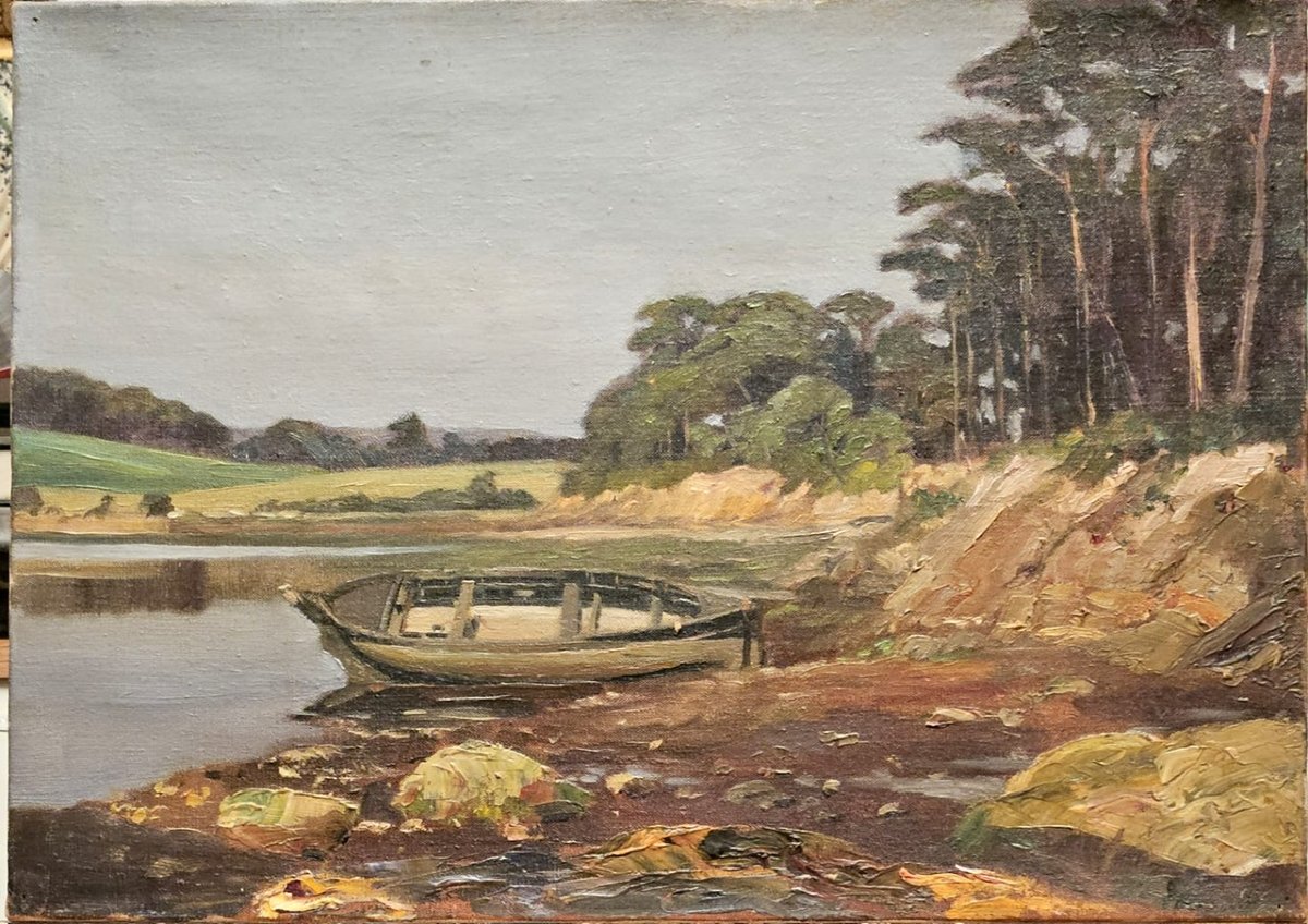 Stranded Boat: "concarneau Bay Behind The Walled Town," 1908, Oil On Canvas, Arthur Gué