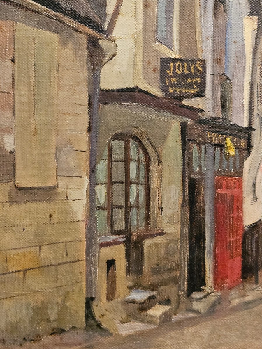 "rue D'en Bas" In Vitré, Oil On Panel By Arthur Gué.-photo-3