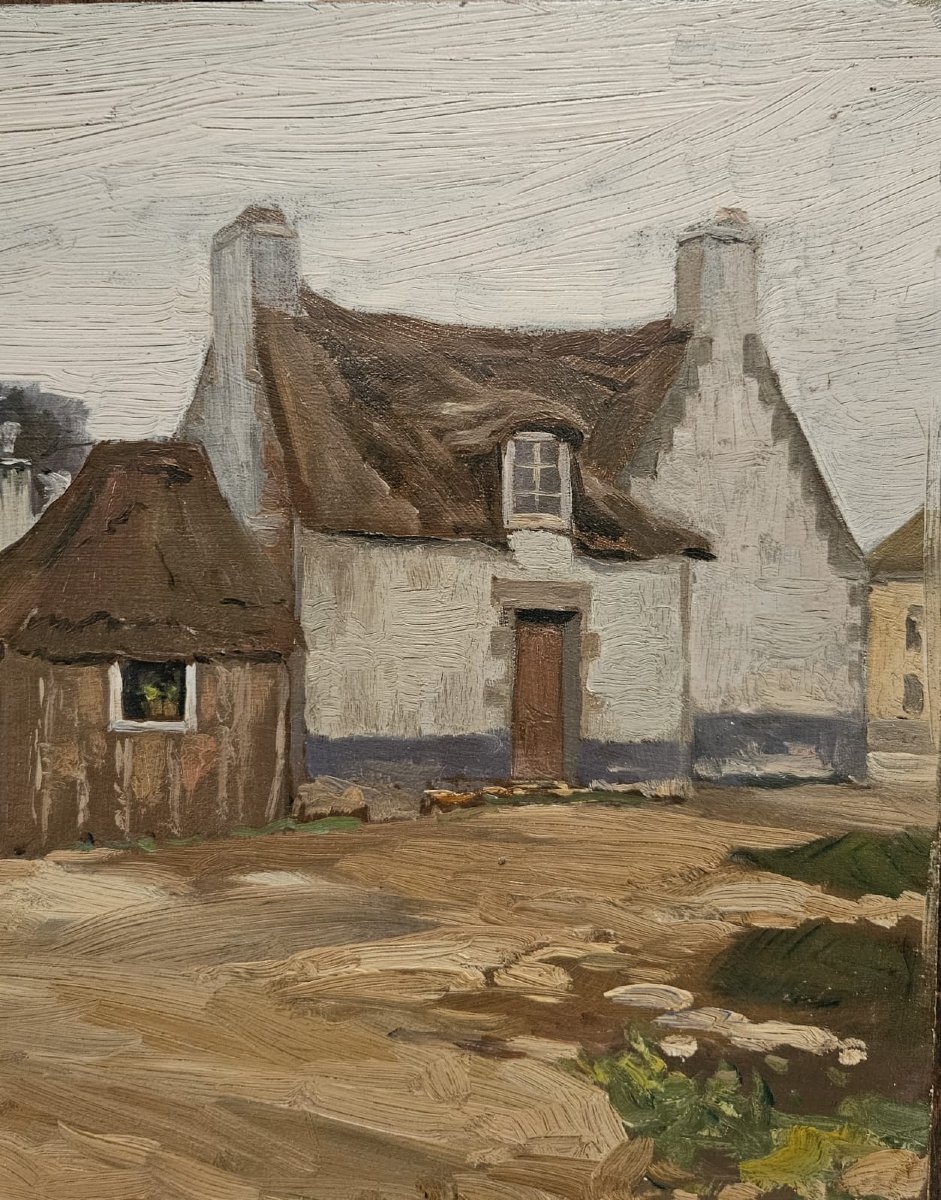 Ferme en Bretagne, huile sur panneau d'Arthur Gué-photo-3