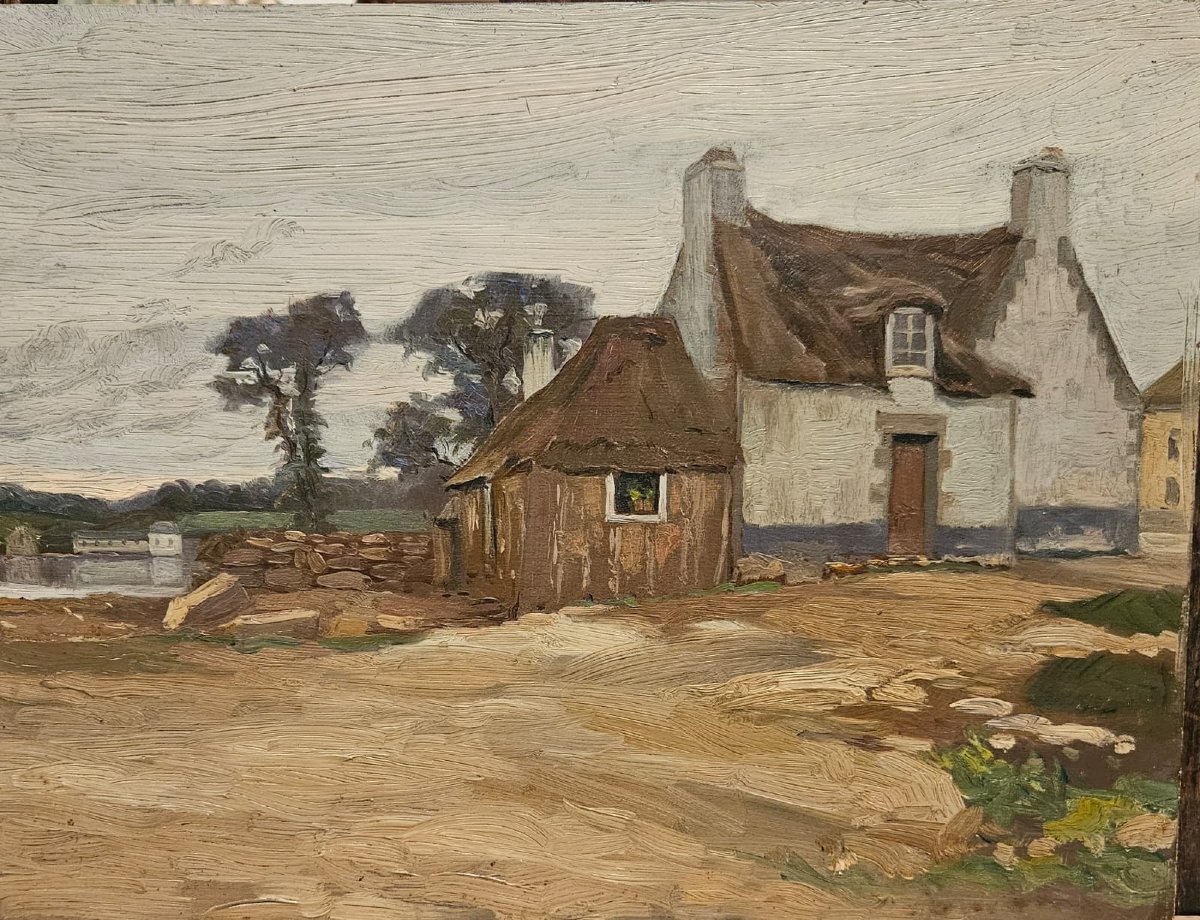 Ferme en Bretagne, huile sur panneau d'Arthur Gué