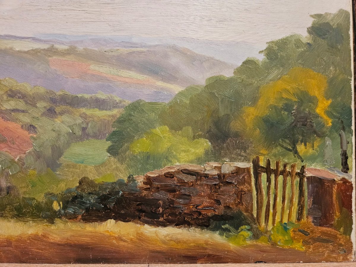 Vue des Monts d'Arrée, huile sur panneau d'Arthur Gué.