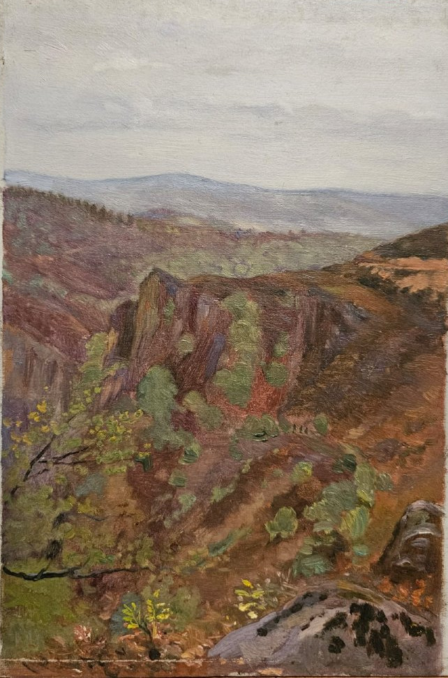 Les Monts d'Arrée, huile sur panneau d'Arthur Gué.