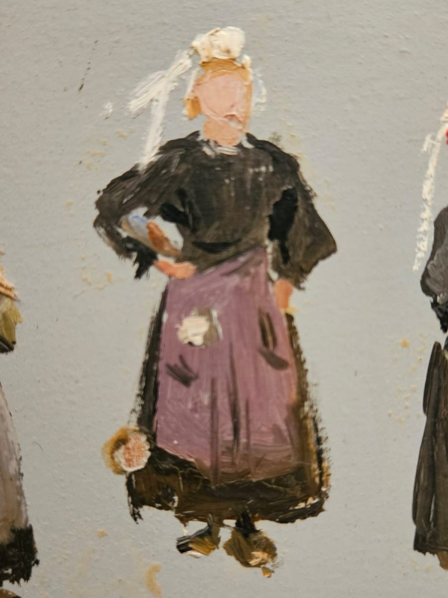 "study Of Breton Women In Aprons," Oil On Panel By Arthur Gué-photo-3