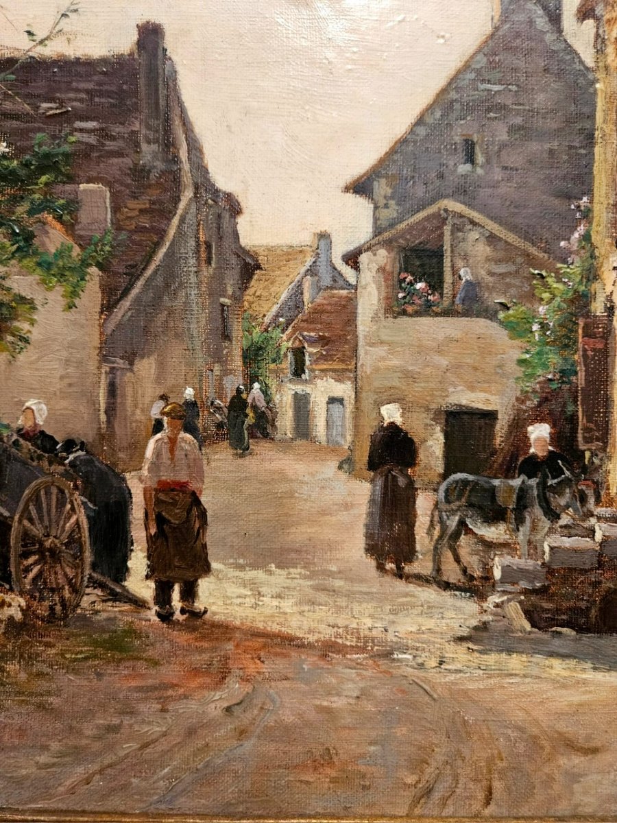 Rue à La Roche Posay, huile sur toile d'Henry Laurent Mouren, vers1900-photo-2