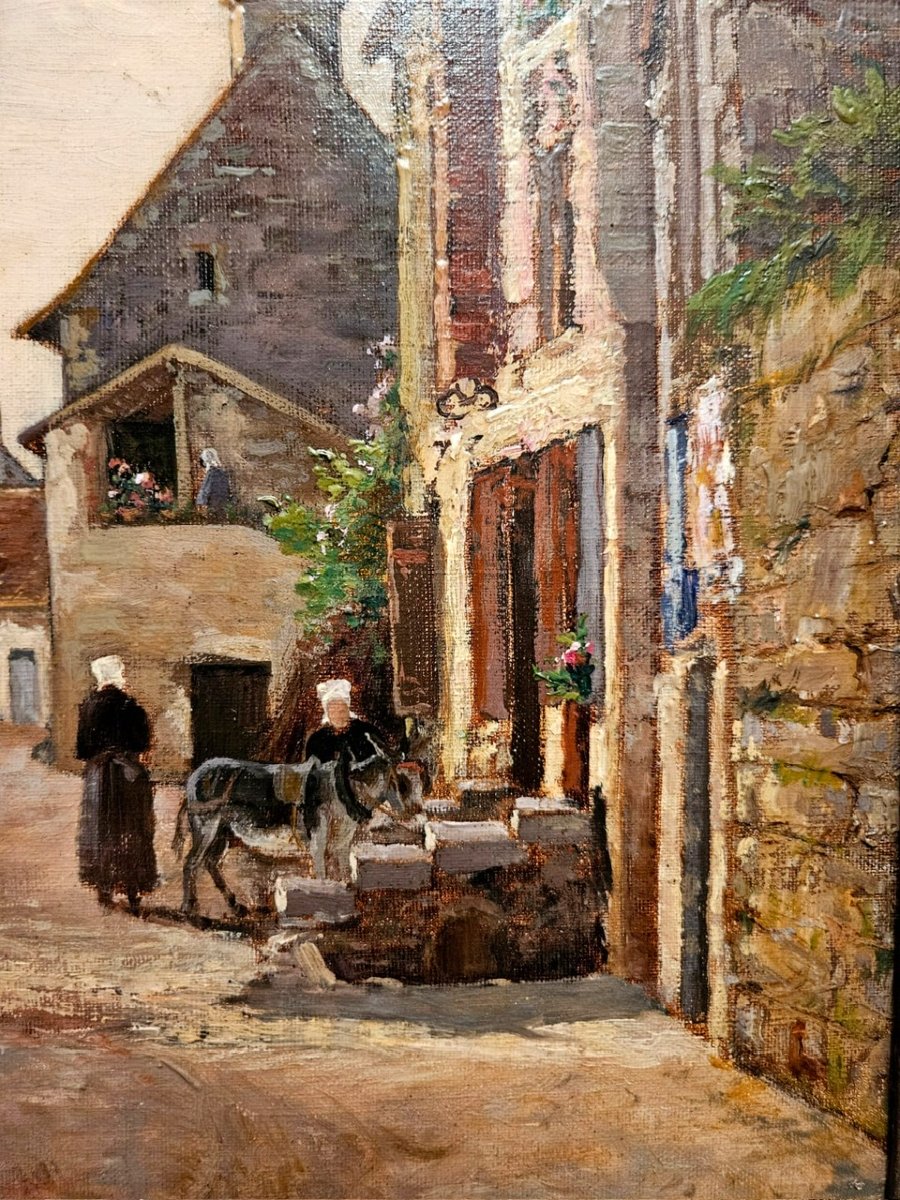 Rue à La Roche Posay, huile sur toile d'Henry Laurent Mouren, vers1900-photo-3