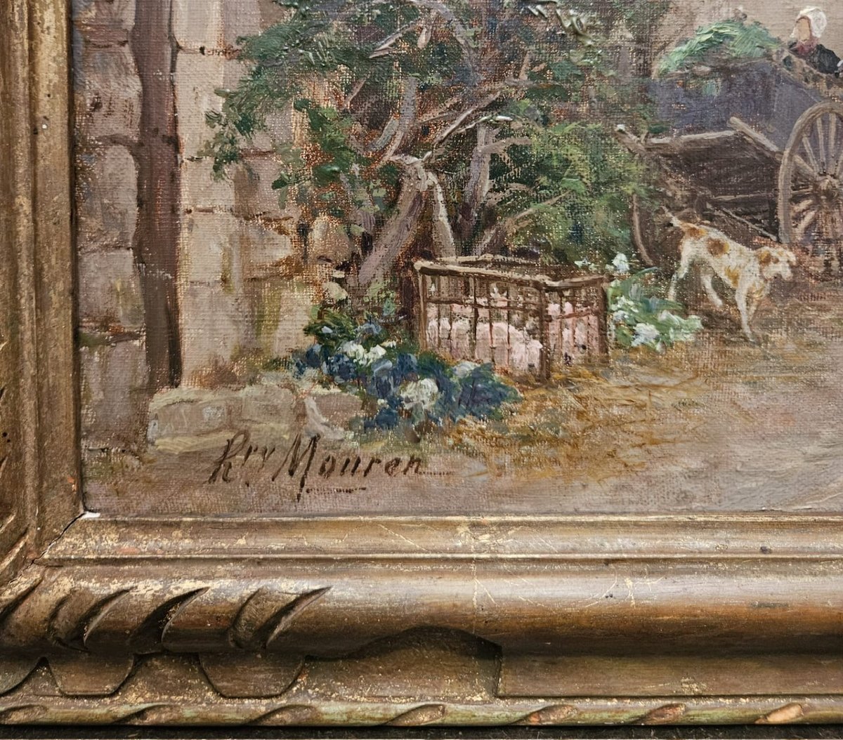 Rue à La Roche Posay, huile sur toile d'Henry Laurent Mouren, vers1900-photo-4