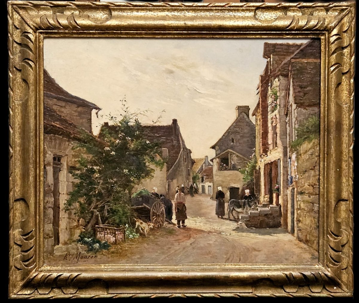 Rue à La Roche Posay, huile sur toile d'Henry Laurent Mouren, vers1900